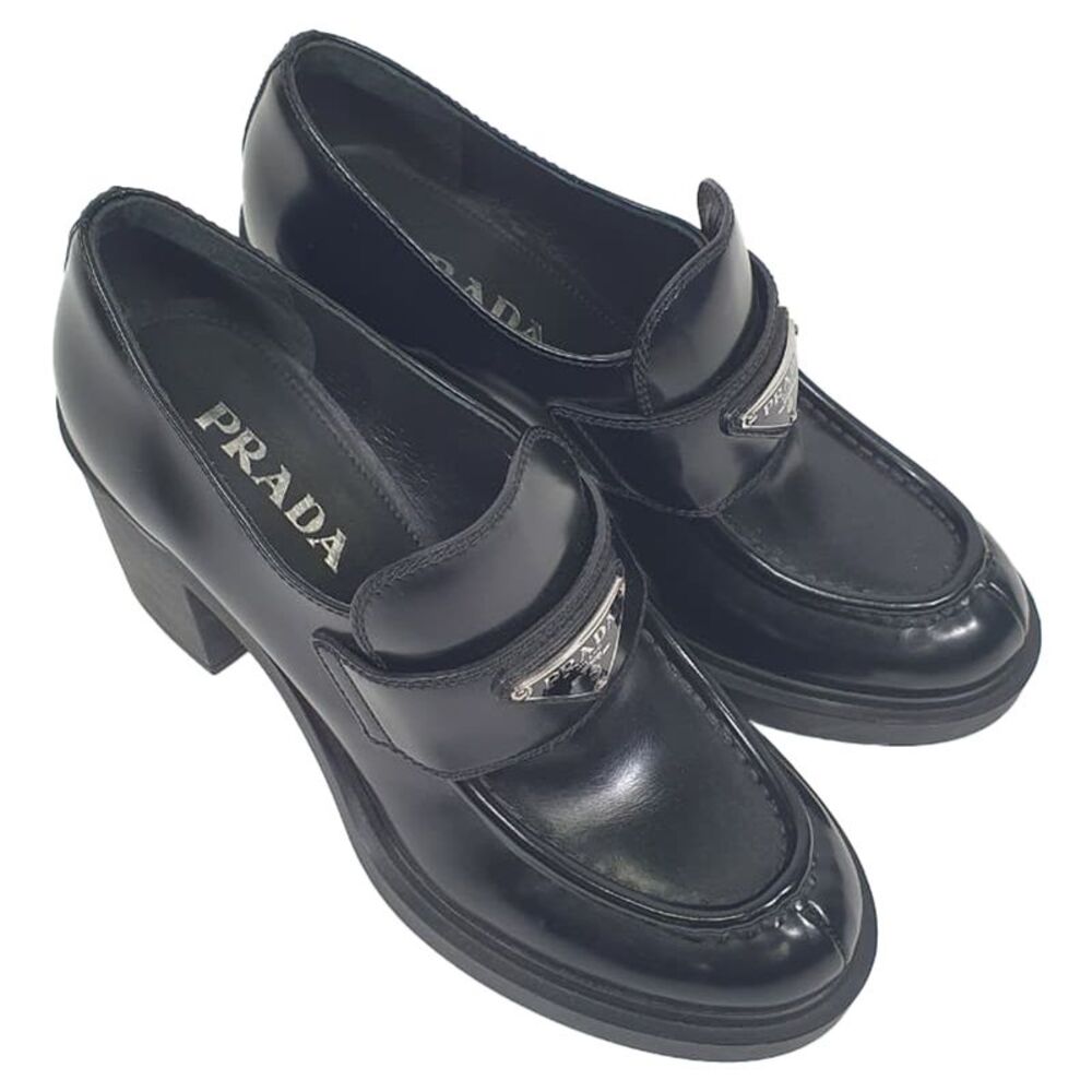 Prada Chocolate High-Heeled Loafers in Black Leather - Picture 6 of 12